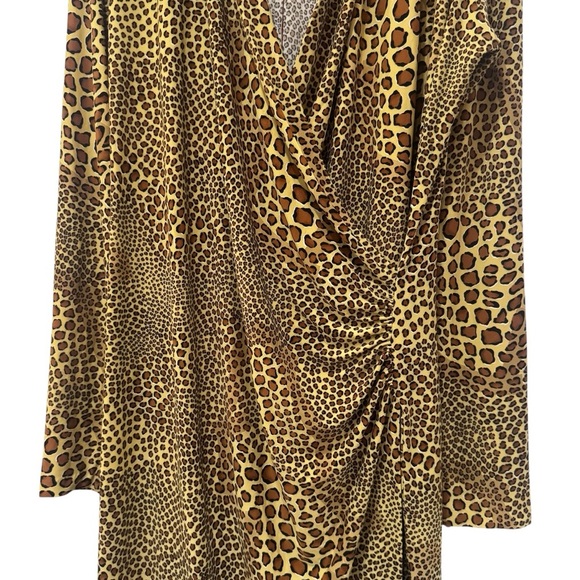 Norma Kamali Leopard Animal Print Side Ruched Midi Dress Jersey Comfort XXL - Picture 4 of 12